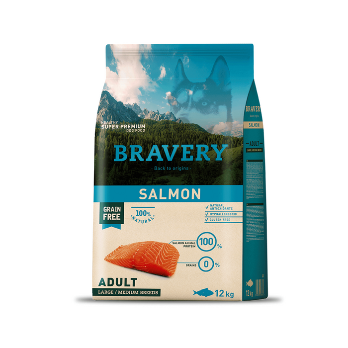 Bravery 12kg Large/ Medium Adult Dry Dog Food (Salmon)