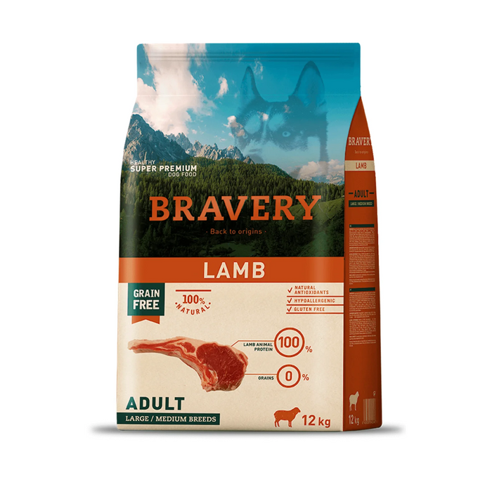 Bravery 12kg Large/ Medium Adult Dry Dog Food (Lamb)