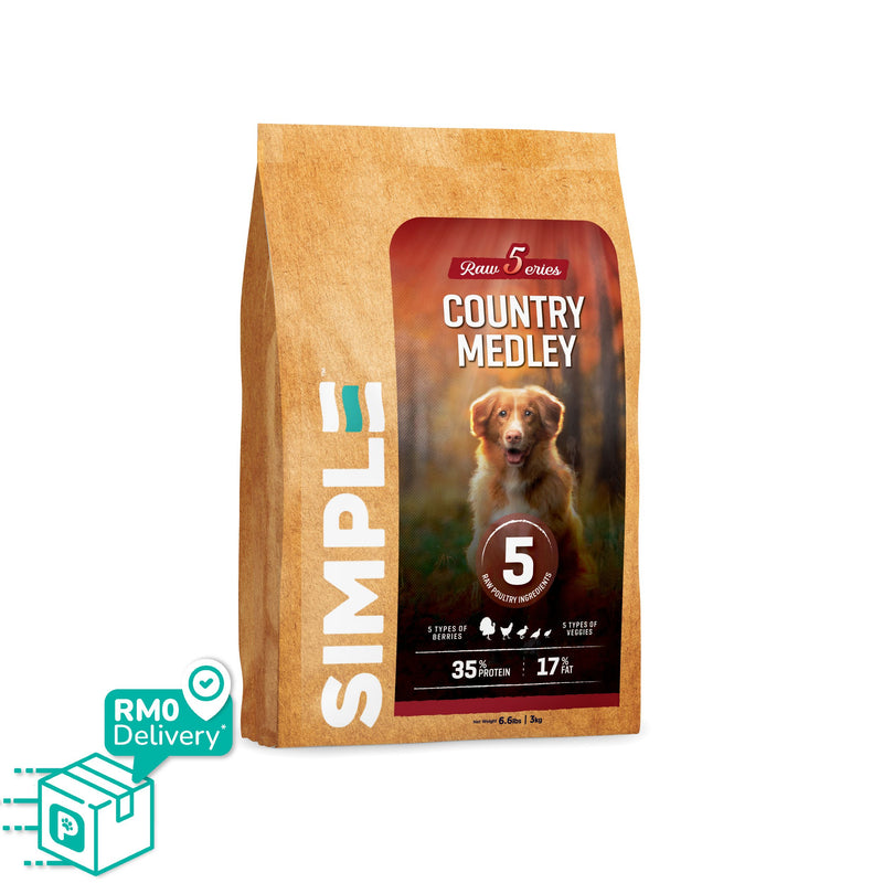 Simple 3kg Raw 5 Series Premium Dog Dry Kibbles (Country Medley / Ocean Harvest / Grassland Bounty)