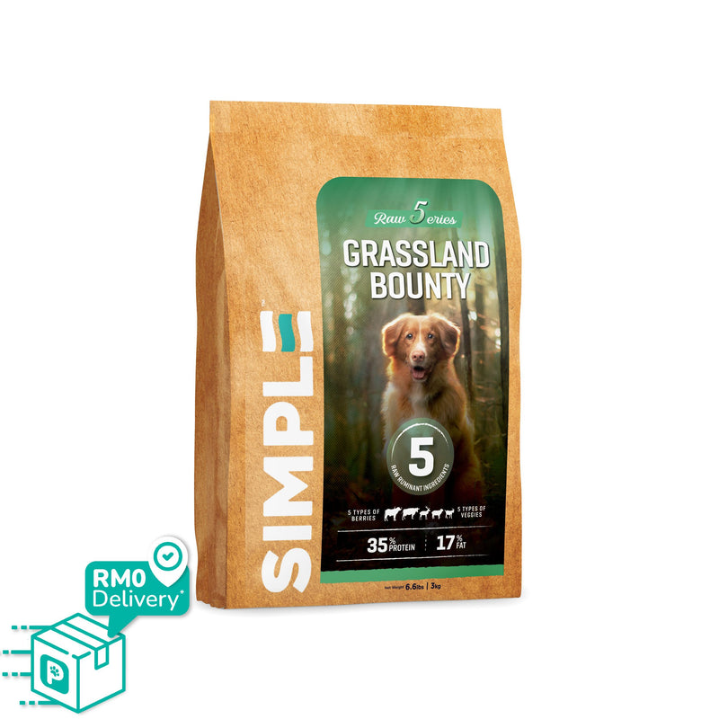 Simple 3kg Raw 5 Series Premium Dog Dry Kibbles (Country Medley / Ocean Harvest / Grassland Bounty)