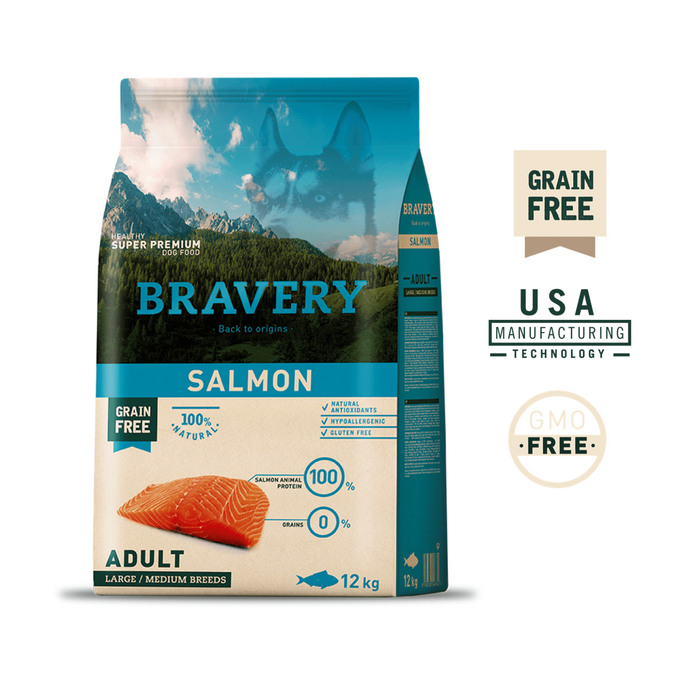 Bravery Large/ Medium Adult Dry Dog Food 12kg (Salmon)