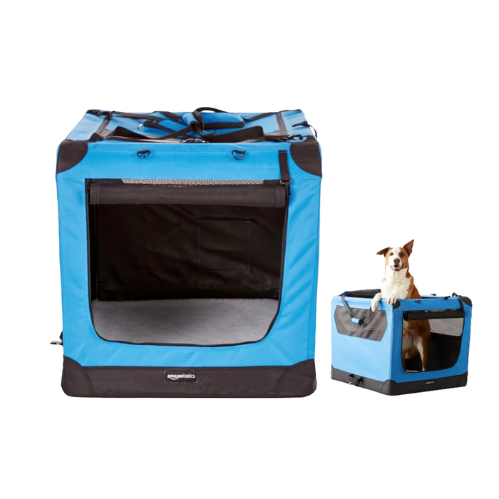 Funtails Premium Folding Portable Soft Pet Crate (Blue)