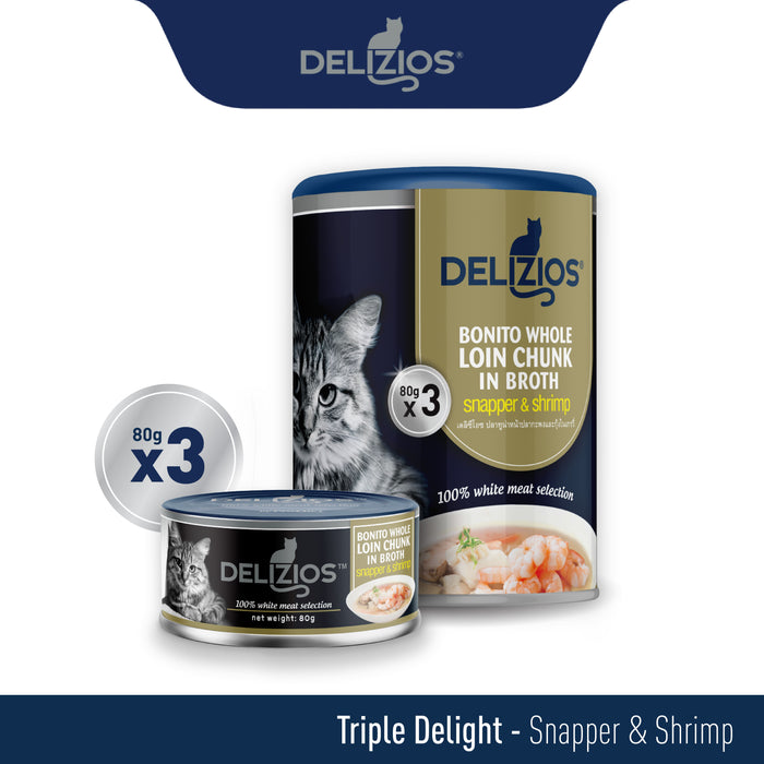 (Selection) Delizios Bonito 3in1 Triple Delight Bundle Pack (80g x 3 Cans)