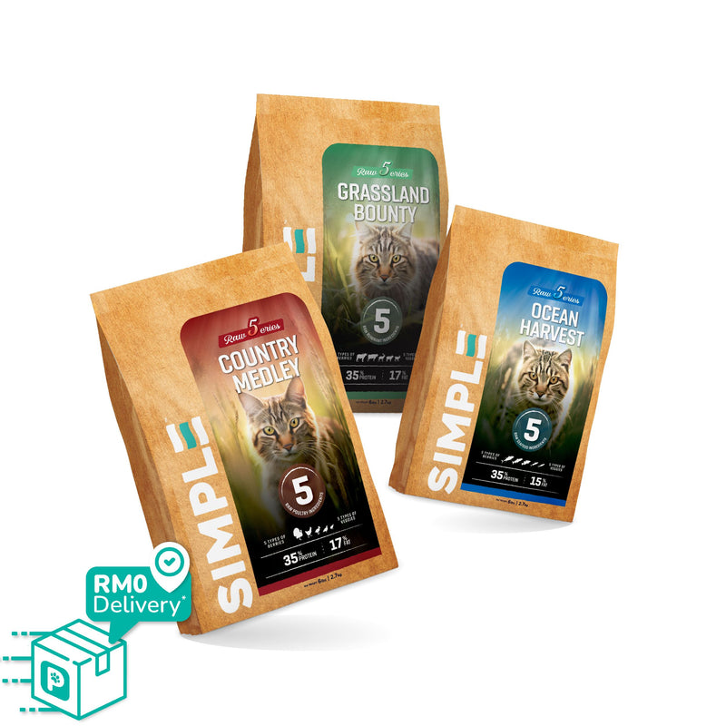 Simple 2.7kg Raw 5 Series Premium Cat Dry Kibbles (Country Medley / Ocean Harvest / Grassland Bounty)