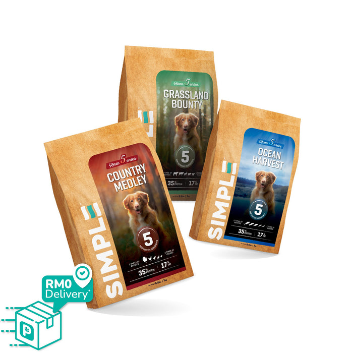 Simple 3kg Raw 5 Series Premium Dog Dry Kibbles (Country Medley / Ocean Harvest / Grassland Bounty)