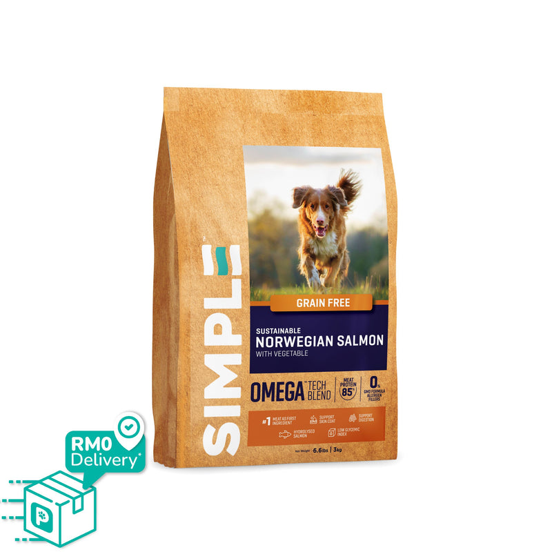 Simple 3kg Grain Free Dog Dry Food (Salmon / Chicken / Lamb)